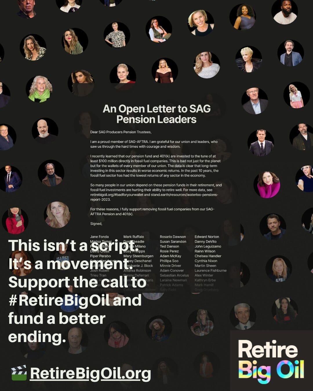 Actors Launch Retire Big Oil Campaign, Urging SAG-Producers Pension Plan to Stop Investing Over $100M in Fossil Fuel Companies